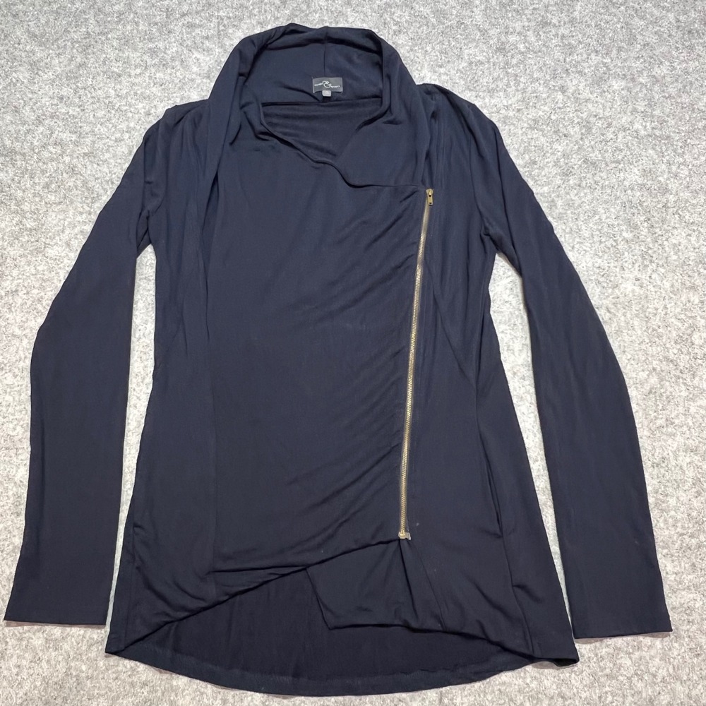 LOR Market & Spruce Womens Navy Blue Asymmetrical Zip Cardigan Jacket Size M